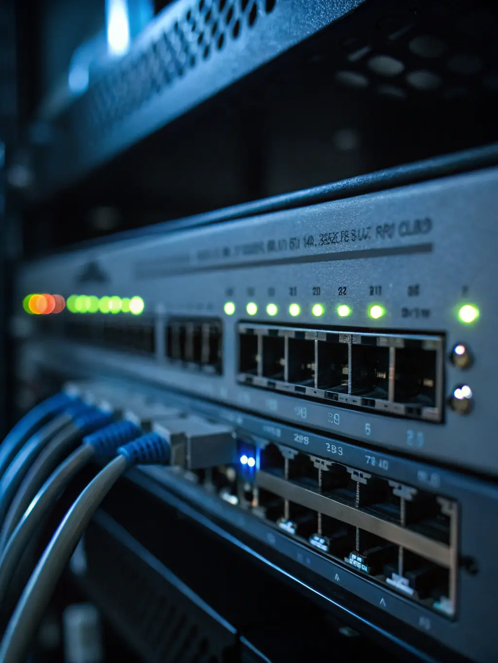 A network switch configured with QoS settings, prioritizing VoIP traffic to ensure clear call quality.