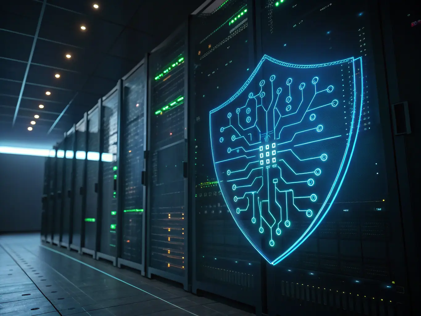 A digital graphic representing a secure network connection, with visual elements indicating encryption and protection against cyber threats.