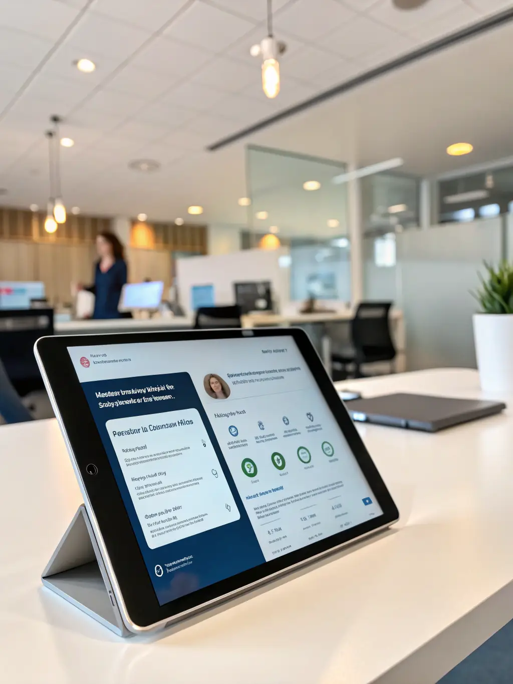 A professional image of a virtual assistant interface, demonstrating the auto-attendant feature of CloudVoIP.pro's VoIP system.