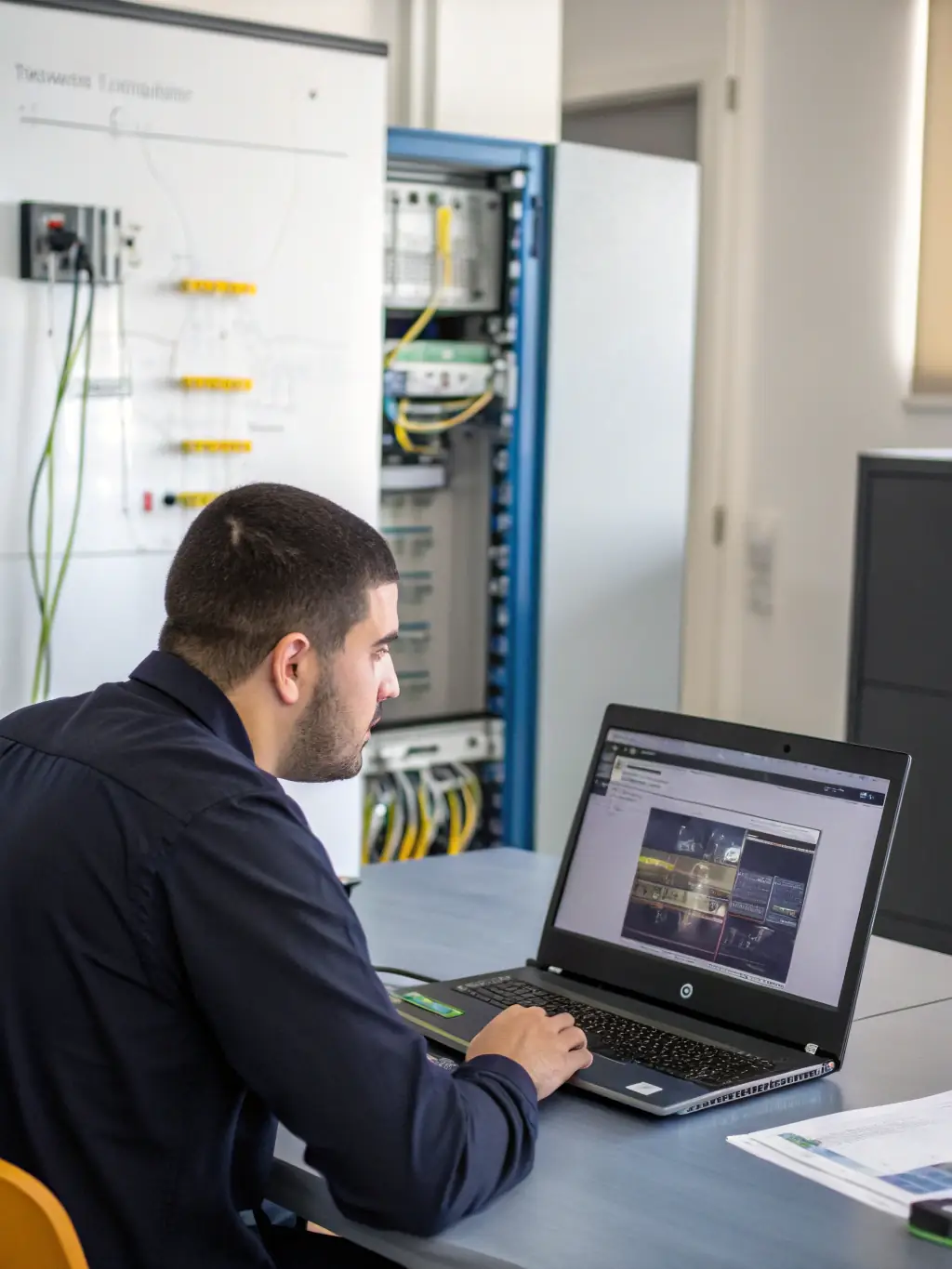 A network engineer using diagnostic tools to troubleshoot a VoIP system, highlighting the process of identifying and resolving issues.